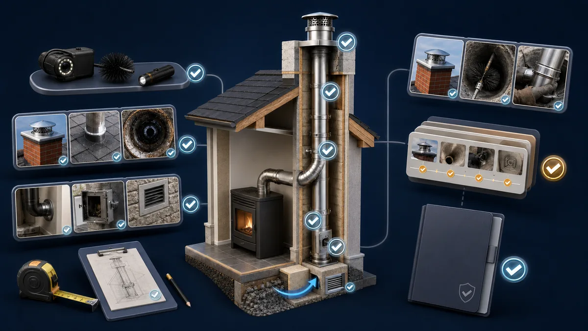Stack inventory, KESA data, field measurement, automatic drawing and report steps progressing in a single record chain
