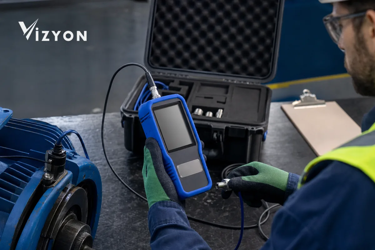 A technician in protective equipment checking the field measuring device and probe connection