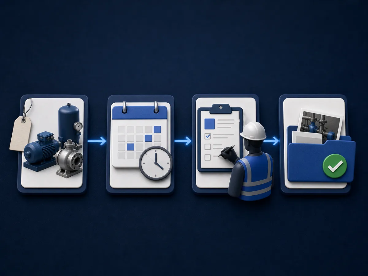 Progression of the equipment inventory from the period rule to the work order and completion evidence